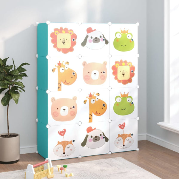 vidaXL Kids Modular Wardrobe with 12 Cubes Green PP