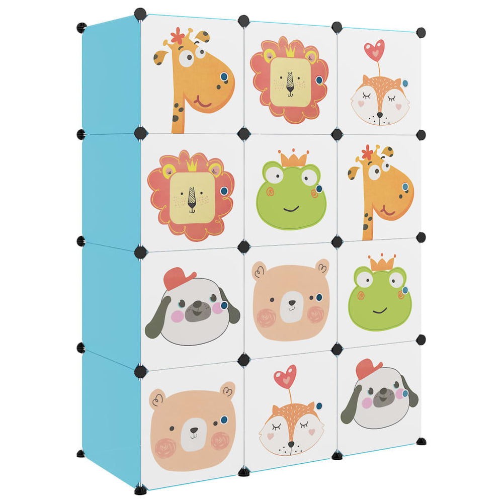 vidaXL Kids' Modular Wardrobe with 12 Cubes Blue PP