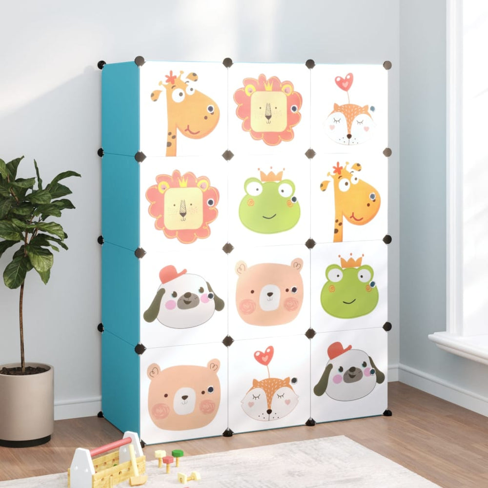 vidaXL Kids' Modular Wardrobe with 12 Cubes Blue PP