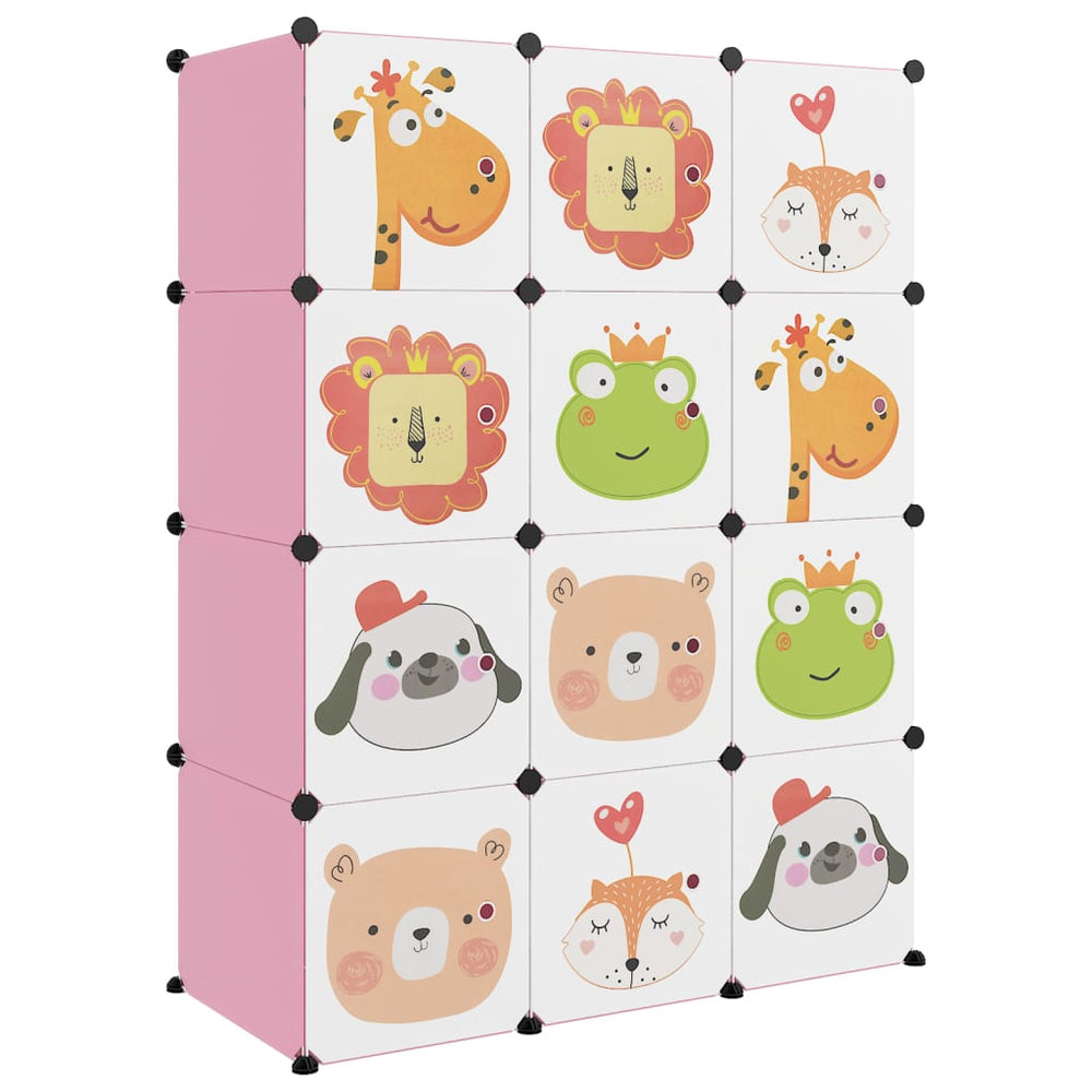 vidaXL Kids Modular Wardrobe with 12 Cubes Pink PP