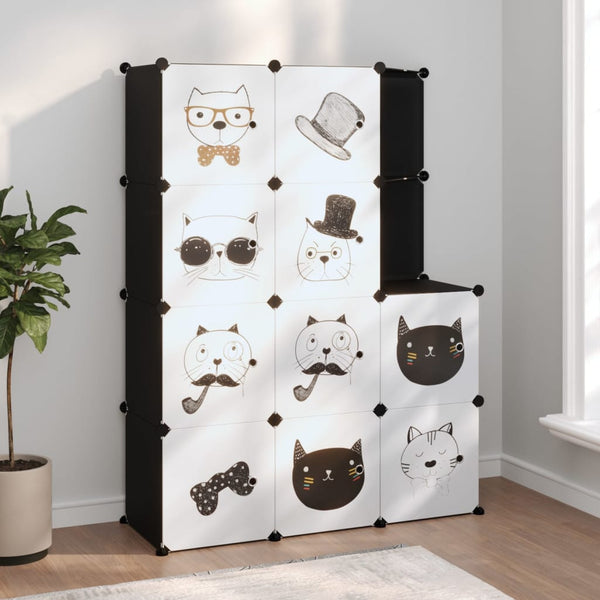 vidaXL Kids' Modular Wardrobe with 10 Cubes Black PP