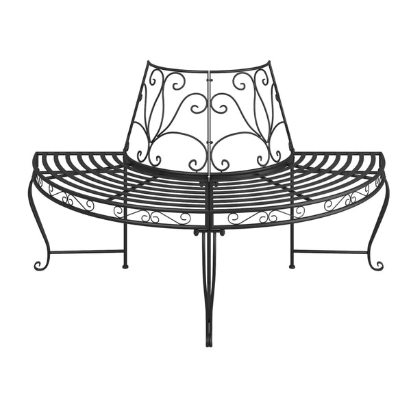 vidaXL Half-Round Tree Benches 2 pcs. Ø160 cm Black Steel