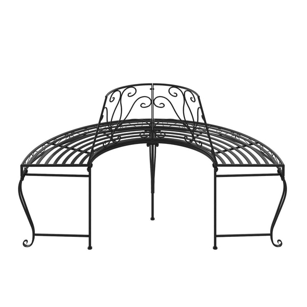 vidaXL Half-Round Tree Benches 2 pcs. Ø160 cm Black Steel