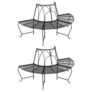 vidaXL Tree Benches Half-Round 2 pcs. Ø159 cm Black Steel