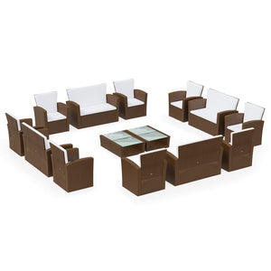 vidaXL 16-Piece Garden Lounge Set with Cushions Poly Rattan Brown