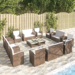 vidaXL 16-Piece Garden Lounge Set with Cushions Poly Rattan Brown