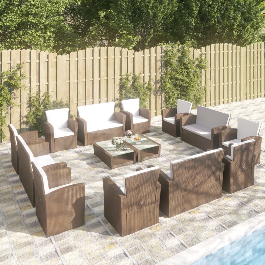 vidaXL 16-Piece Garden Lounge Set with Cushions Poly Rattan Brown