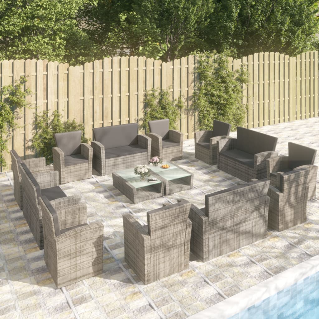 vidaXL 16-Piece Garden Lounge Set with Cushions Poly Rattan Grey