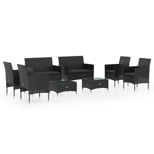 vidaXL 8-piece Garden Lounge Set with Cushions Poly Rattan Black
