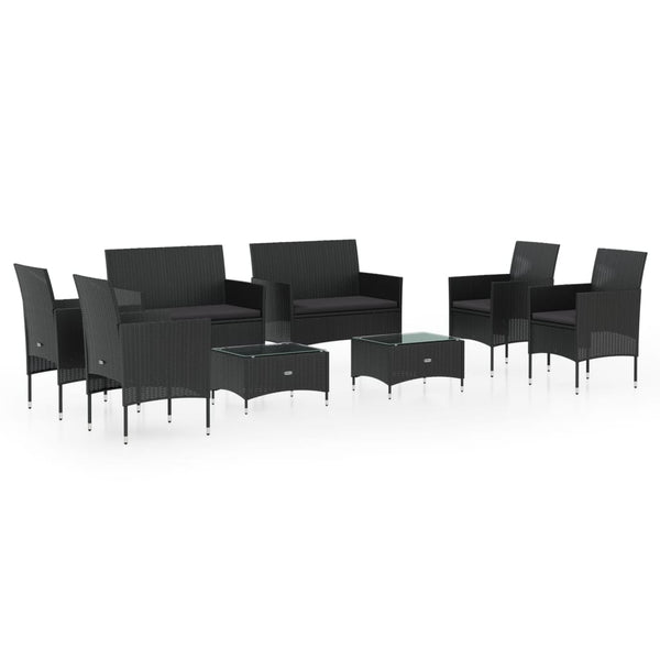 vidaXL 8-piece Garden Lounge Set with Cushions Poly Rattan Black