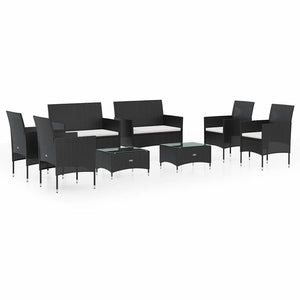 vidaXL 8-piece Garden Lounge Set with Cushions Poly Rattan Black