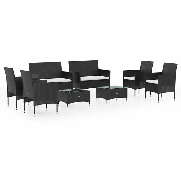 vidaXL 8-piece Garden Lounge Set with Cushions Poly Rattan Black