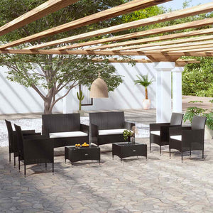 vidaXL 8-piece Garden Lounge Set with Cushions Poly Rattan Black