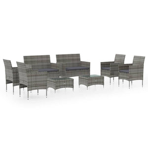vidaXL 8-piece Garden Lounge Set with Cushions Poly Rattan Grey