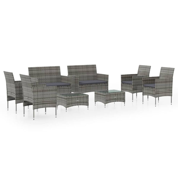 vidaXL 8-piece Garden Lounge Set with Cushions Poly Rattan Grey