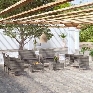 vidaXL 8-piece Garden Lounge Set with Cushions Poly Rattan Grey