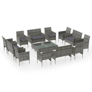 vidaXL 16-Piece Garden Lounge Set with Cushions Poly Rattan Grey