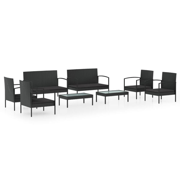 vidaXL 8-piece Garden Lounge Set with Cushions Poly Rattan Black