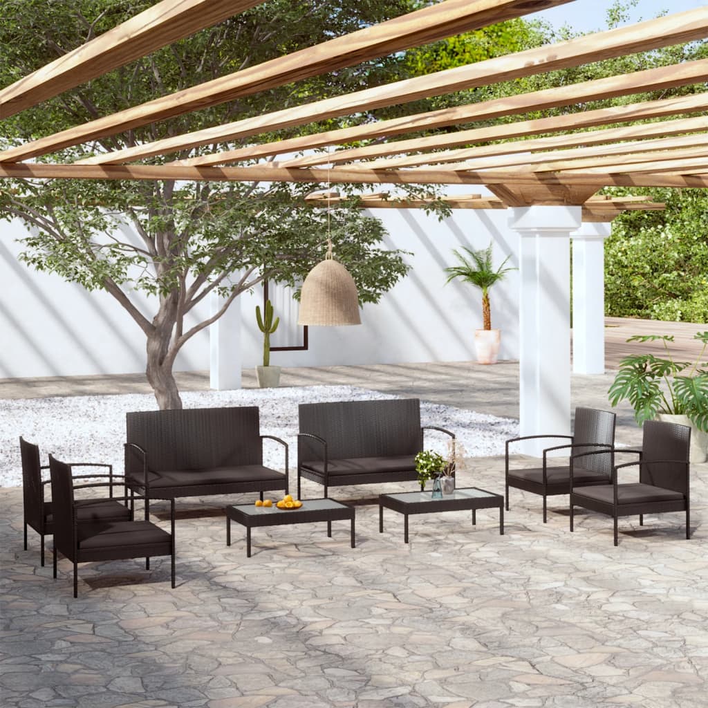 vidaXL 8-piece Garden Lounge Set with Cushions Poly Rattan Black