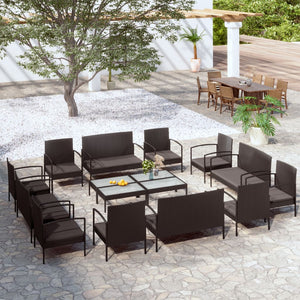vidaXL 16-piece Garden Lounge Set with Cushions Poly Rattan Black