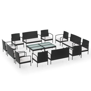 vidaXL 16-piece Garden Lounge Set with Cushions Poly Rattan Black
