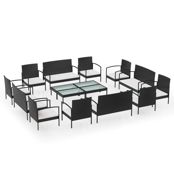 vidaXL 16-piece Garden Lounge Set with Cushions Poly Rattan Black