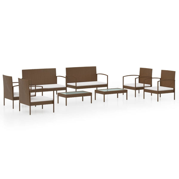vidaXL 8-piece Garden Lounge Set with Cushions Poly Rattan Brown
