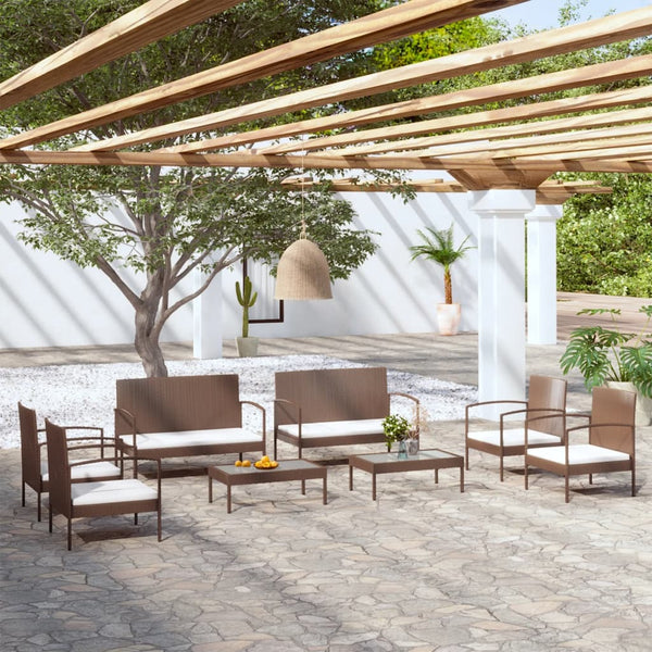 vidaXL 8-piece Garden Lounge Set with Cushions Poly Rattan Brown