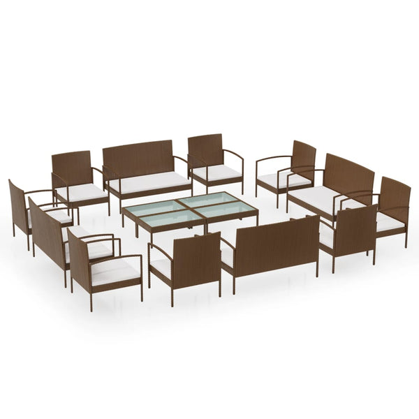 vidaXL 16-Piece Garden Lounge Set with Cushions Poly Rattan Brown