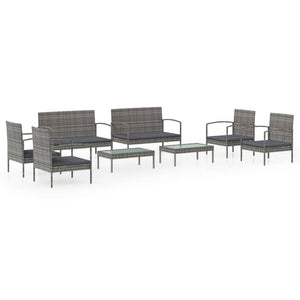 vidaXL 8-piece Garden Lounge Set with Cushions Poly Rattan Grey