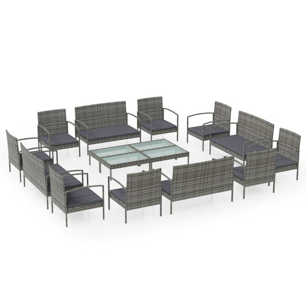 vidaXL 16-Piece Garden Lounge Set with Cushions Poly Rattan Grey