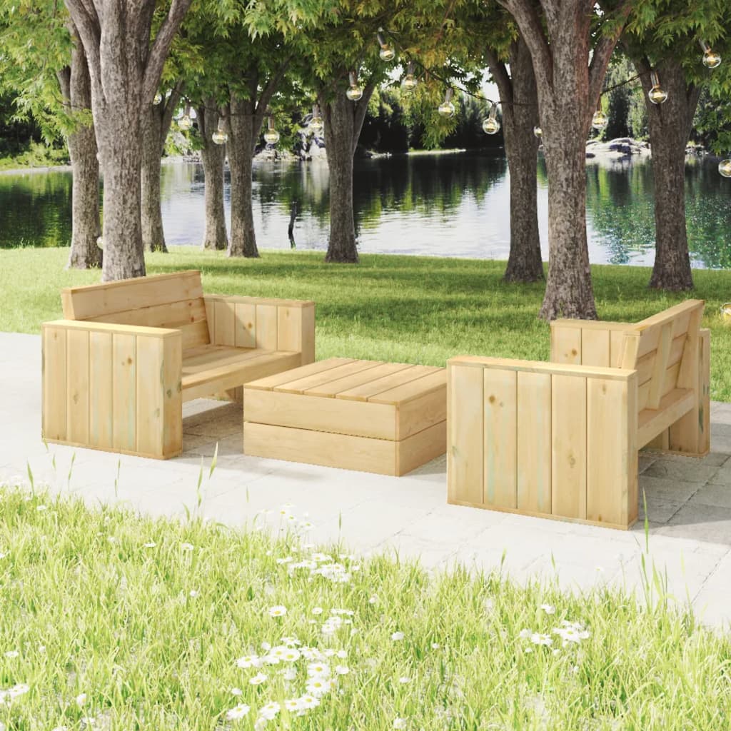 vidaXL 3-Piece Garden Lounge Set Impregnated Solid Pine Wood