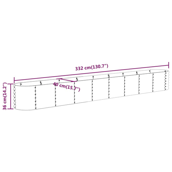 vidaXL Raised Garden Bed Galvanized Steel 332x40x36 cm Brown