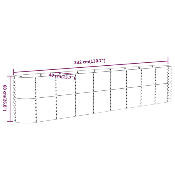 vidaXL Raised Garden Bed Galvanized Steel 332x40x68 cm Silver