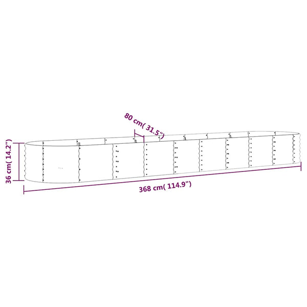 vidaXL Raised Garden Bed Galvanized Steel 368x80x36 cm Anthracite