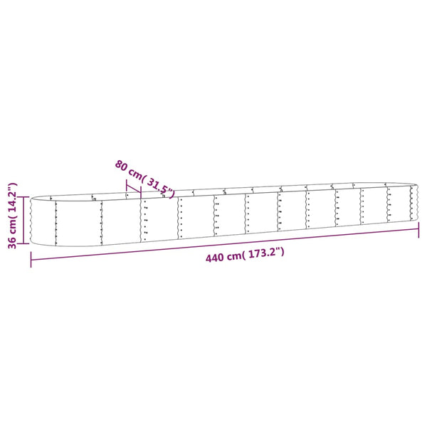 vidaXL Raised Garden Bed Galvanized Steel 440x80x36 cm Silver