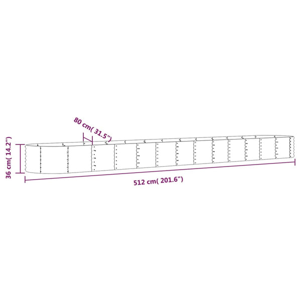 vidaXL Raised Garden Bed Galvanized Steel 512x80x36 cm Silver