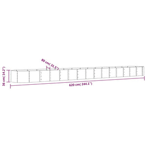 vidaXL Raised Garden Bed Galvanized Steel 620x80x36 cm Grey