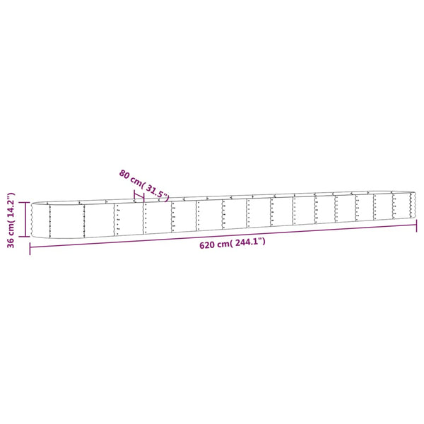 vidaXL Raised Garden Bed Galvanized Steel 620x80x36 cm Grey
