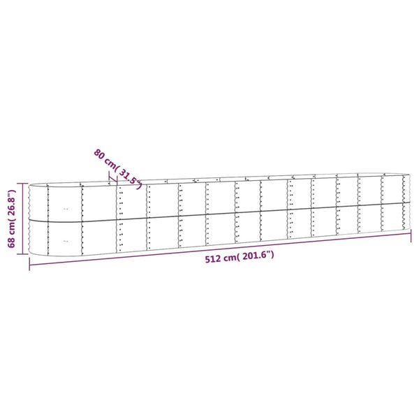 vidaXL Raised Garden Bed Powder-Coated Steel 512x80x68 cm Grey