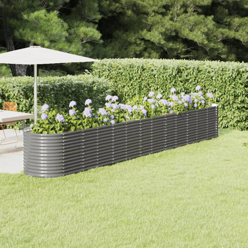vidaXL Raised Garden Bed Powder-Coated Steel 512x80x68 cm Grey