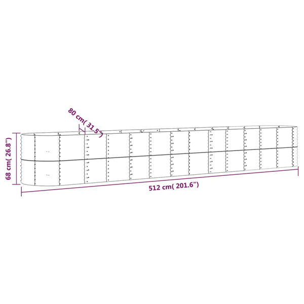 vidaXL Raised Garden Bed Powder-Coated Steel 512x80x68 cm Silver