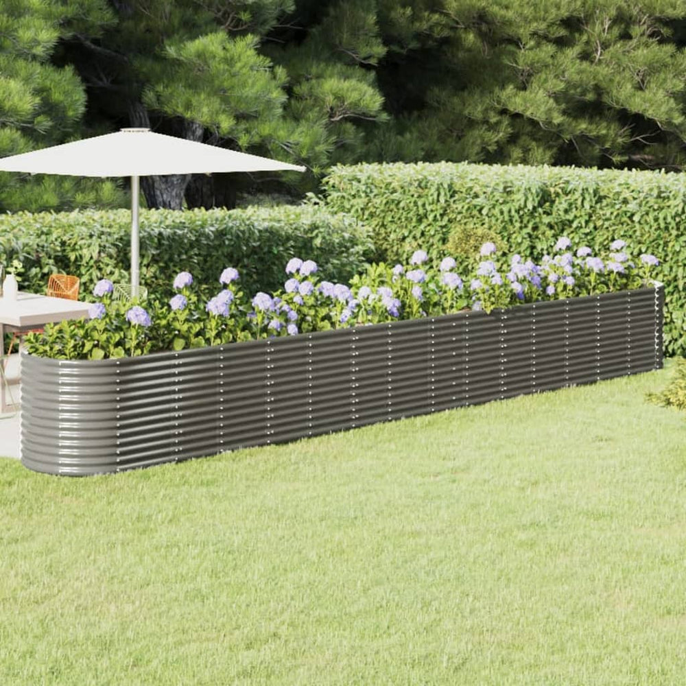 vidaXL Raised Garden Bed Powder-Coated Steel 620x80x68 cm Grey