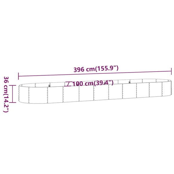 vidaXL Raised Garden Bed Galvanized Steel 396x100x36 cm Grey