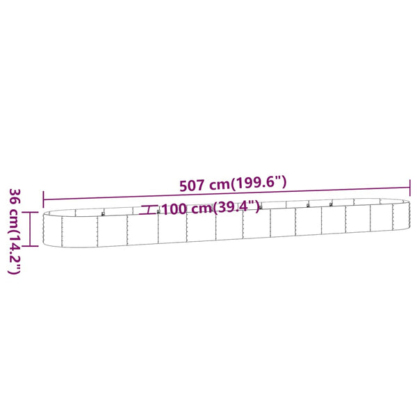 vidaXL Raised Garden Bed Galvanized Steel 507x100x36 cm Silver