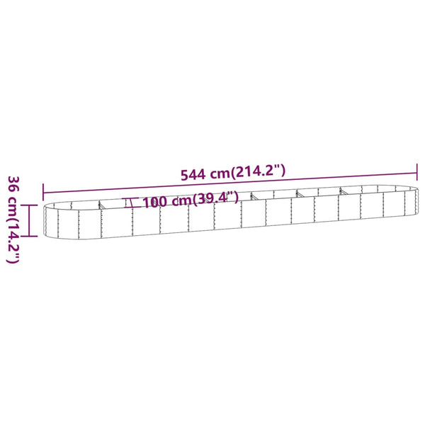 vidaXL Raised Garden Bed Galvanized Steel 544x100x36 cm Green