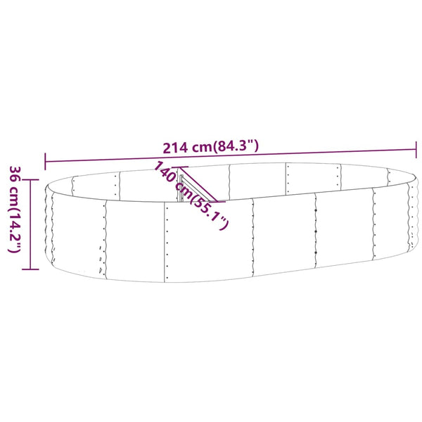 vidaXL Raised Garden Bed Galvanized Steel 214x140x36 cm Brown