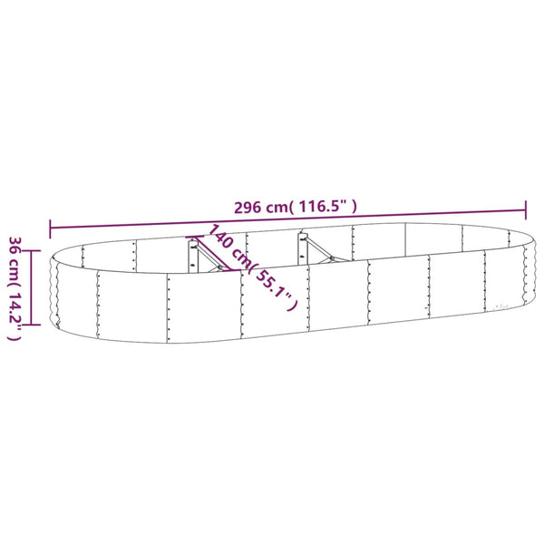 vidaXL Raised Garden Bed Galvanized Steel 296x140x36 cm Brown