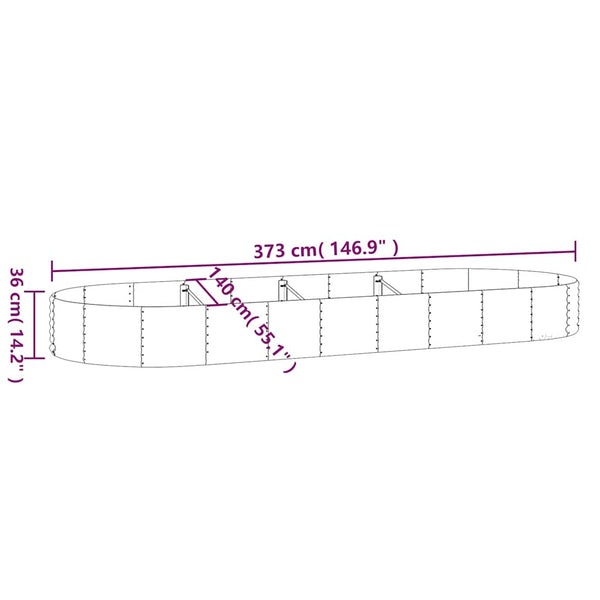 vidaXL Raised Garden Bed Galvanized Steel 373x140x36 cm Silver