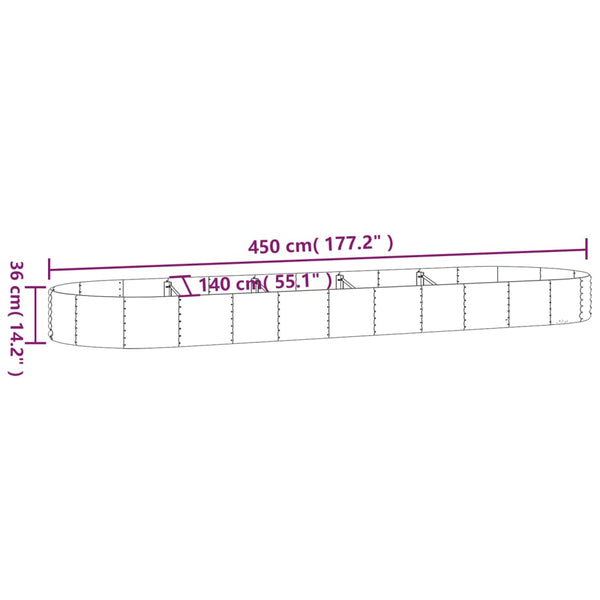 vidaXL Raised Garden Bed Galvanized Steel 450x140x36 cm Gray